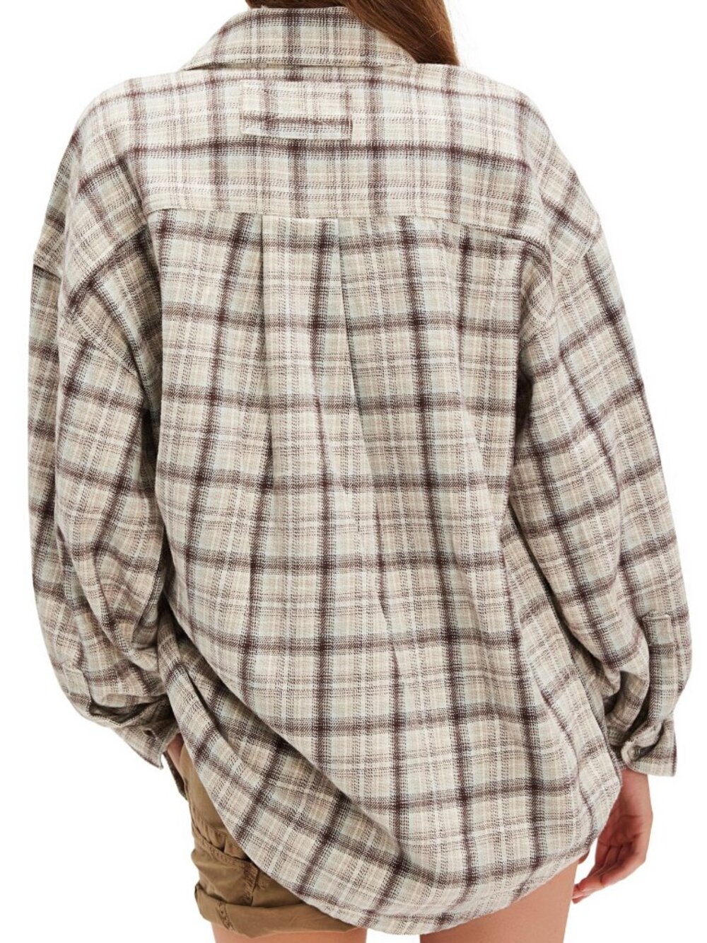 NWT We The Free Cream and Brown Plaid Button-Down Shirt Size XL - Picture 2 of 11